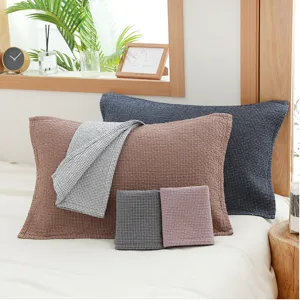 Cotton gauze plaid pillow towel, Japanese minimalist pillow cover for home bedroom bedding set