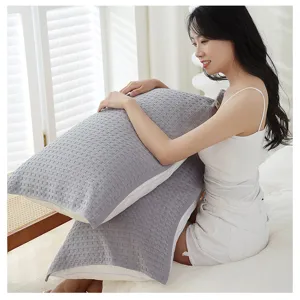 Grey waffle weave pillowcase cotton breathable bed cover soft home textile pillow cover