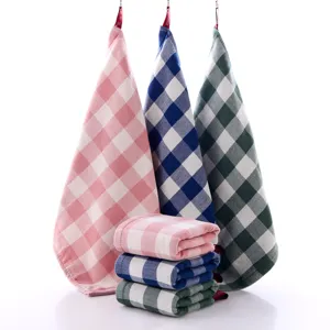 Cotton plaid small hand towel Japanese style absorbent face towel for home daily use
