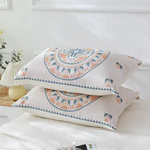 Japanese Style Cotton Pillowcase Geometric Printed Soft Breathable Pillow Cover Standard Size For Bedroom Home Bedding