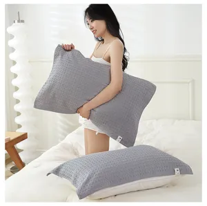 Solid color minimalist waffle pillow cover, breathable and sweat-absorbing for home.