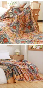 Cotton gauze summer quilt vintage ethnic style throw blanket breathable air conditioning blanket