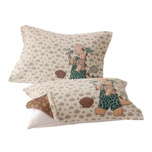 Cute cartoon dinosaur cotton gauze pillowcases pair, soft quilted home bedding covers for all seasons.