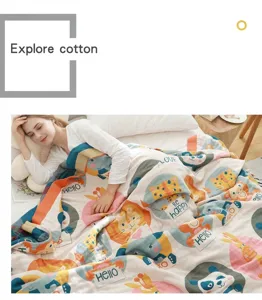 Soft and breathable 5-layer cotton towel blanket for summer air-conditioned room use.