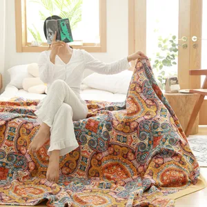 Five-layer cotton gauze summer quilt breathable soft throw blanket for bed living room decor