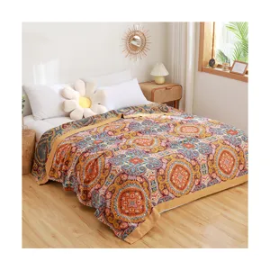 Cotton gauze summer quilt breathable soft boho floral blanket single double bedroom bed linen