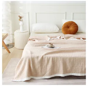 Couverture d'été en double gaze de coton pur douce et respirante unie simple lit double