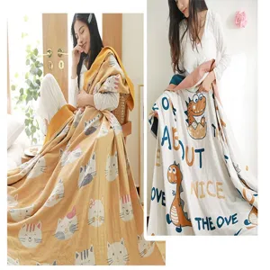Five-layer cotton gauze summer cool blanket, breathable soft air conditioning quilt for bed or sofa.