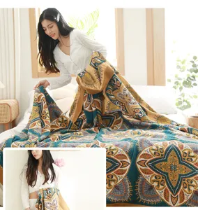 5-layer cotton gauze summer cooling blanket boho ethnic style sofa throw nap quilt for home
