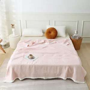 Zuiver Katoen 4 Laags Gaas Zomerdeken Zacht Ademend Tweepersoons Bed Dekbed Minimalistisch Effen Kleur Handdoek Dekken