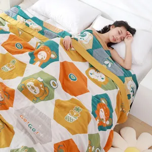Soft five-layer gauze blanket cute cartoon pattern breathable single double air conditioning quilt