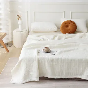Puur katoen 4-laags gaas zomerdeken, effen kleur ademende beddeken voor tweepersoonsbed.