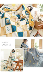 5-Layer Cotton Gauze Blanket Summer Air Conditioning Quilt Sofa Throw Nap Blanket