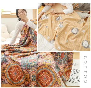 High quality 5-layer gauze cotton blanket summer air conditioning quilt boho style throw blanket