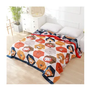 5-layer gauze cotton blanket breathable cute cartoon animal pattern air conditioning quilt soft
