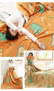5-Layer Gauze Cotton Summer Blanket Cute Dinosaur Print Soft Air Conditioning Quilt