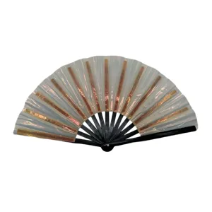 Iridescent folding hand fan holographic kung fu dance fan for music festival party raves.