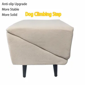 Split pet ramp stool dog stairs and two-in-one furniture for couch or bed beige fabric