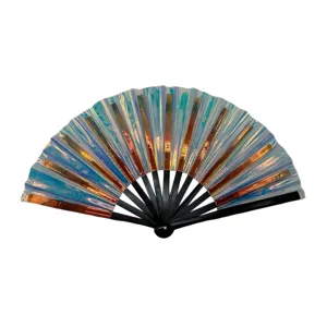 Holographic folding hand fan festival dance party prop 10 inch colorful rave fan