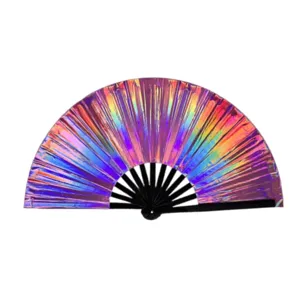 Holographic folding fan laser dance kung fu fan for festival party rave performance props 10 inch