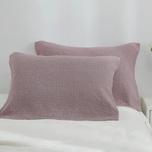 Japanese style waffle cotton pillow towel soft breathable pink bed pillowcase pair