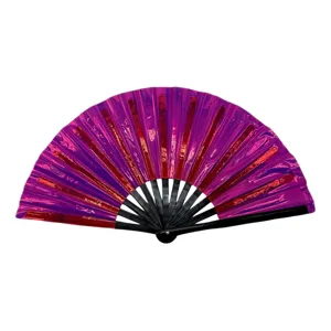 10 Inch Holographic Folding Fan Festival Dance Fan Party Rave Kung Fu Purple Shiny