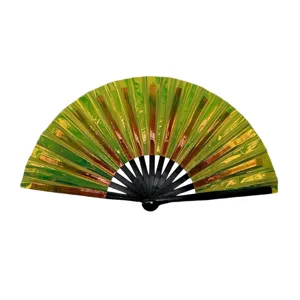 Holographic folding fan shiny green dance fan festival party rave kung fu fan portable prop.