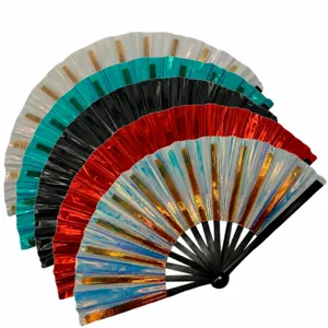 Colorful Holographic Kung Fu Fan Folding Dance Fan Music Festival Rave Party Atmosphere Prop Festival Party Supplies