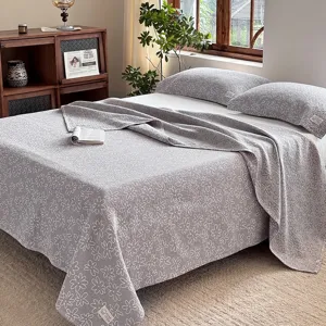 Grijs katoen bloemen gaas deken zacht ademend tweepersoons bedsprei huishoudtextiel decor