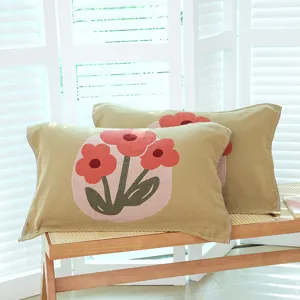 Four Layer Cotton Gauze Pillow Towel Breathable Sweat-Absorbing Cartoon Printed Couple Bedding Pillowcase Home Decor