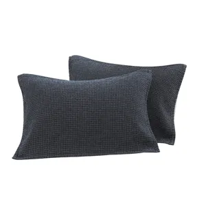 Cotton gauze pillow towel set, Japanese minimalist grid design for home and student dorms.