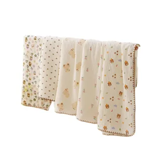 Baby gaas deken pasgeboren ademend zacht katoen quilt schattig beren bloemenpatroon lente