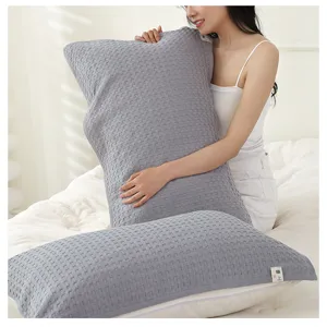 Solid color simple waffle pillow towel home breathable bedding cover grey soft cozy textile fabric