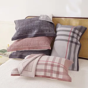 Comfortable cotton gauze pillow cover set, breathable stripe and plaid design for home bedroom.