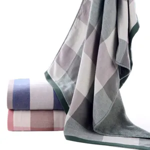 Serviette de bain adulte carree en gaze de coton epaissie, douce absorbante ete.