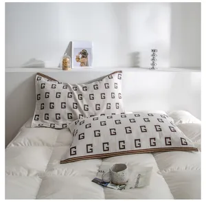 Cotton gauze pillow cover with retro G monogram pattern soft breathable home bedding decor item