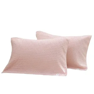 Pink waffle knit pillow towel breathable sweat-absorbing home dorm pillow cover 2pcs