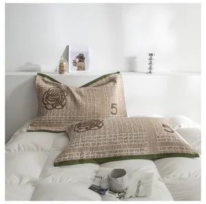 Soft cotton gauze pillowcase with chic floral and number print, breathable bedroom home decor.