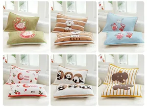 Children 4-layer gauze pillow covers set of two, cute cartoon printed breathable cotton.