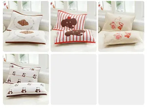 Four-layer cotton gauze kids pillowcase set featuring cute cartoon patterns for kindergarten use.