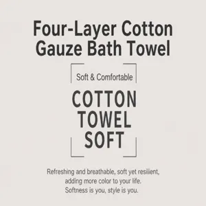 Vue détaillée de la serviette de bain en gaze de coton 4 couches, douce et respirante.