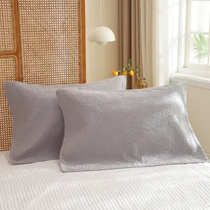 Pure cotton solid color gauze pillow cover pair simple soft grey home bedroom bedding linen.