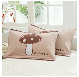Cotton gauze children pillowcases pair cute mushroom pattern soft breathable kids bedding
