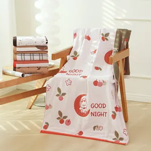 Serviette de bain en coton gaze 80x160cm grande absorbante adulte avec motif de lapin.