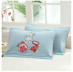 Four-layer gauze kids pillowcase cute strawberry jar embroidery breathable cotton cover