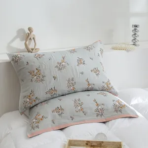 Breathable cotton gauze pillowcase floral print soft comfortable bedding pillow cover for home