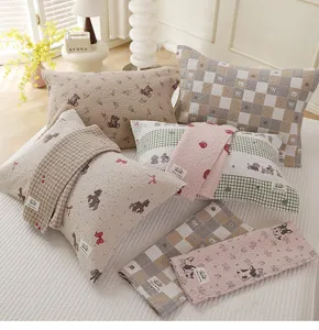Cute cartoon cotton gauze pillowcases pair, soft breathable home bedroom bed pillow covers.