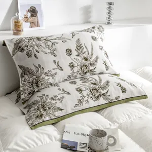 Comfortable cotton gauze pillow cover with vintage botanical print, breathable and soft.