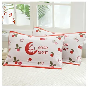 Kids cotton gauze pillowcase detail, breathable soft double-layer design for sweet sleep.