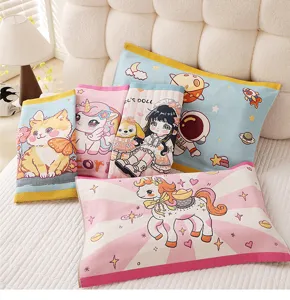 Children cartoon cotton pillow towel multi-layer thickened soft breathable gauze pillow cover